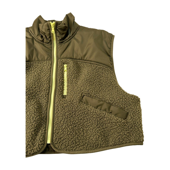 Old Navy Women's Cropped Hybrid Sherpa Fleece Vest Olive Green Neon Accent Large - Picture 2 of 7